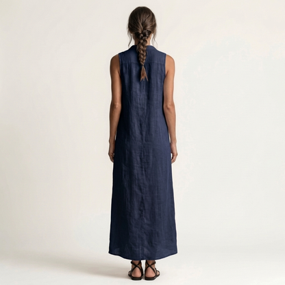 Marisa | Maxivestido de lino sin mangas con capucha y cierre de botones
