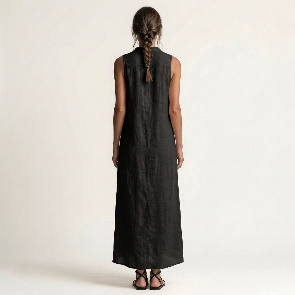 Marisa | Maxivestido de lino sin mangas con capucha y cierre de botones