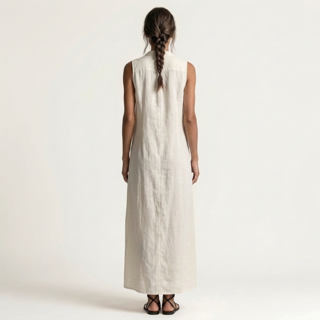 Marisa | Maxivestido de lino sin mangas con capucha y cierre de botones