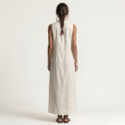 Marisa | Maxivestido de lino sin mangas con capucha y cierre de botones