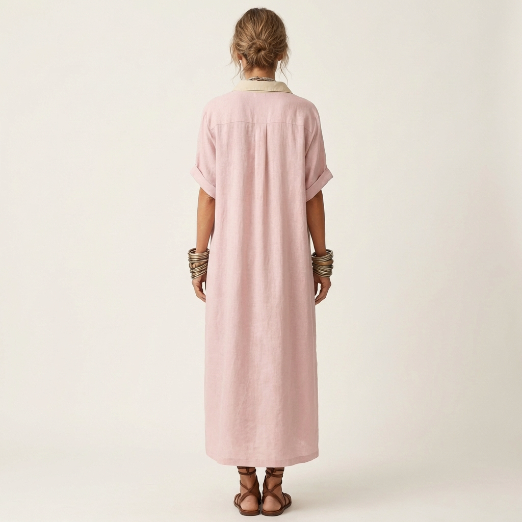 Kamira | Vestido camisero largo de manga corta con cuello en contraste y cierre de botones