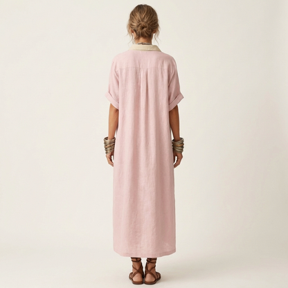 Kamira | Vestido camisero largo de manga corta con cuello en contraste y cierre de botones