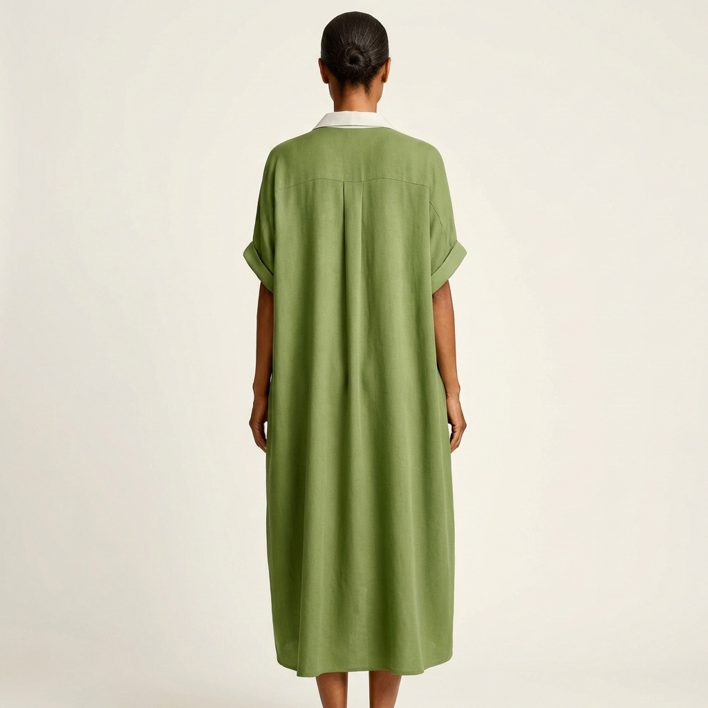 Kamira | Vestido camisero largo de manga corta con cuello en contraste y cierre de botones