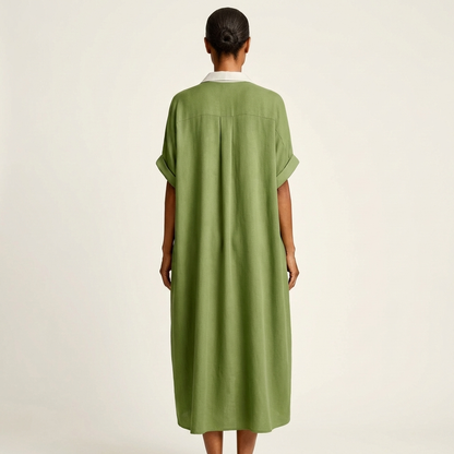 Kamira | Vestido camisero largo de manga corta con cuello en contraste y cierre de botones