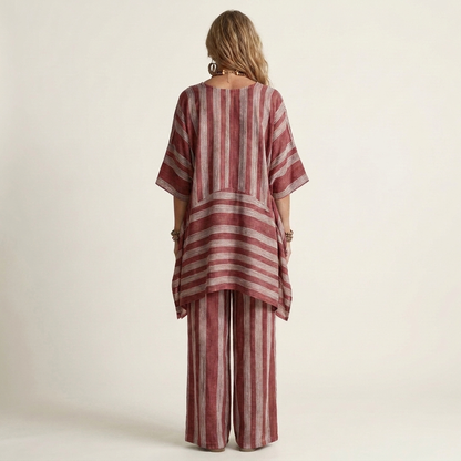 Kiara | Conjunto de dos piezas de algodón y lino a rayas