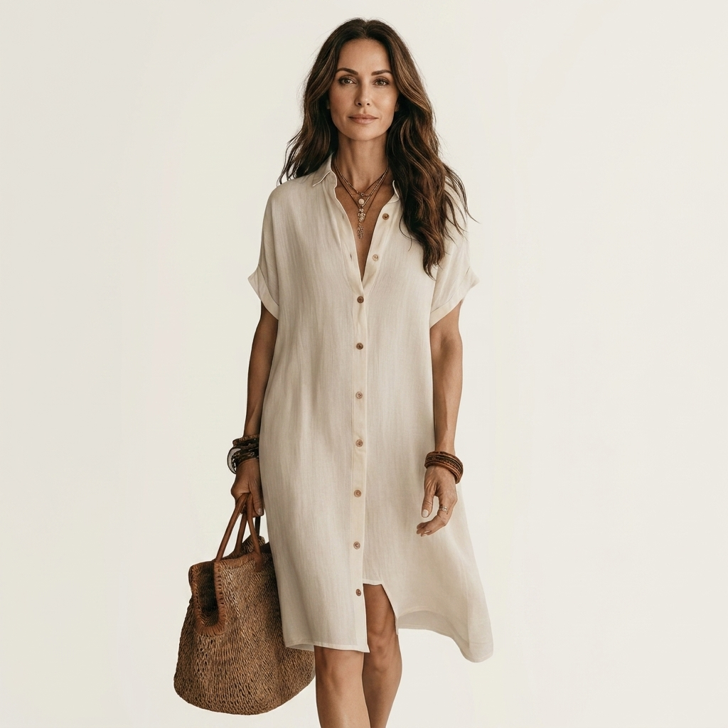 Nidal | Vestido camisero midi de algodón y lino con puños vueltos