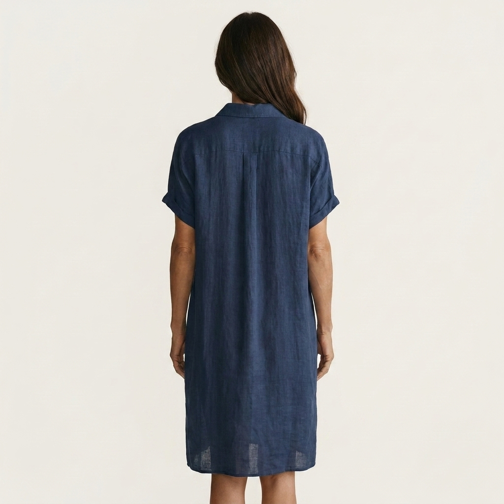 Nidal | Vestido camisero midi de algodón y lino con puños vueltos