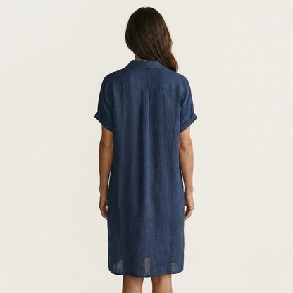 Nidal | Vestido camisero midi de algodón y lino con puños vueltos