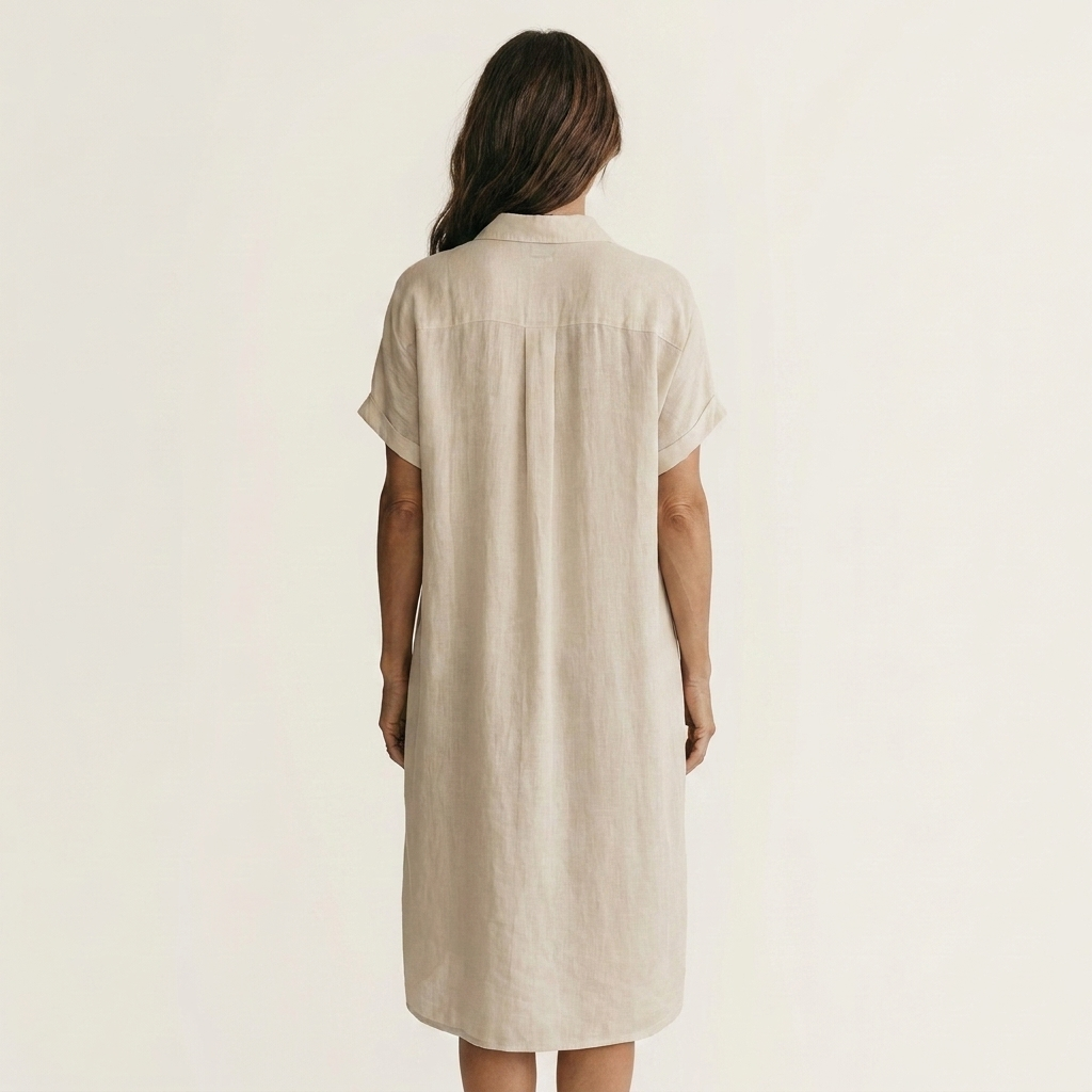 Nidal | Vestido camisero midi de algodón y lino con puños vueltos