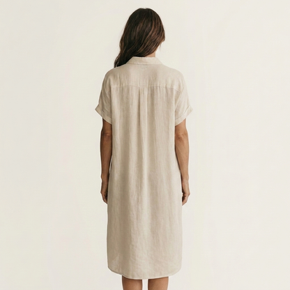 Nidal | Vestido camisero midi de algodón y lino con puños vueltos
