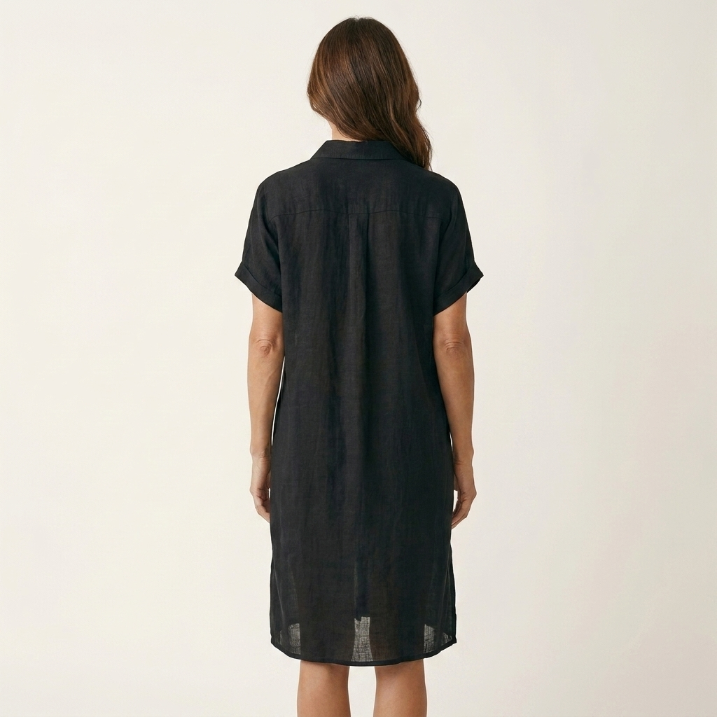 Nidal | Vestido camisero midi de algodón y lino con puños vueltos