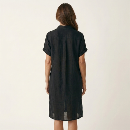 Nidal | Vestido camisero midi de algodón y lino con puños vueltos