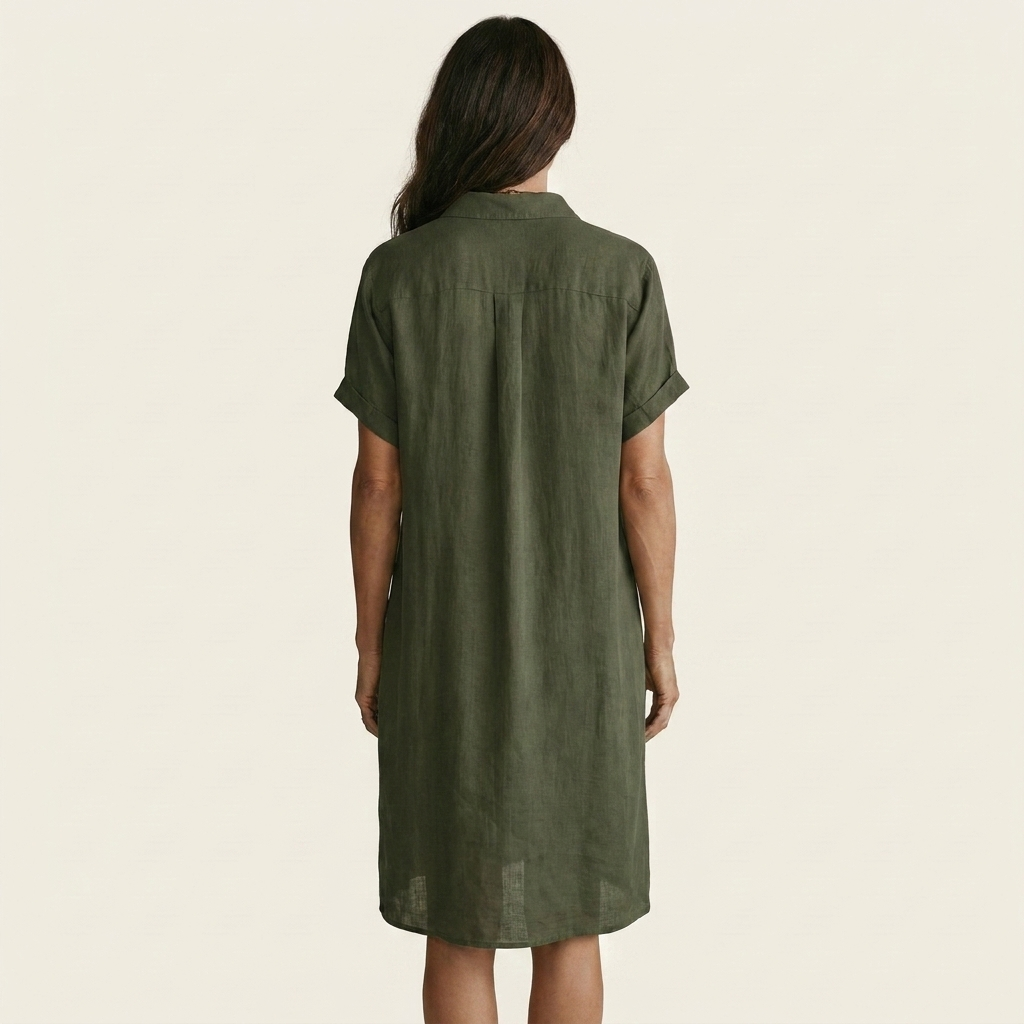 Nidal | Vestido camisero midi de algodón y lino con puños vueltos