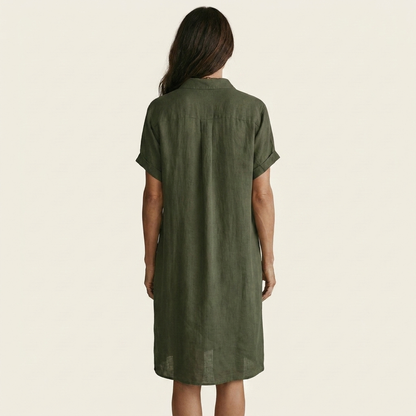 Nidal | Vestido camisero midi de algodón y lino con puños vueltos