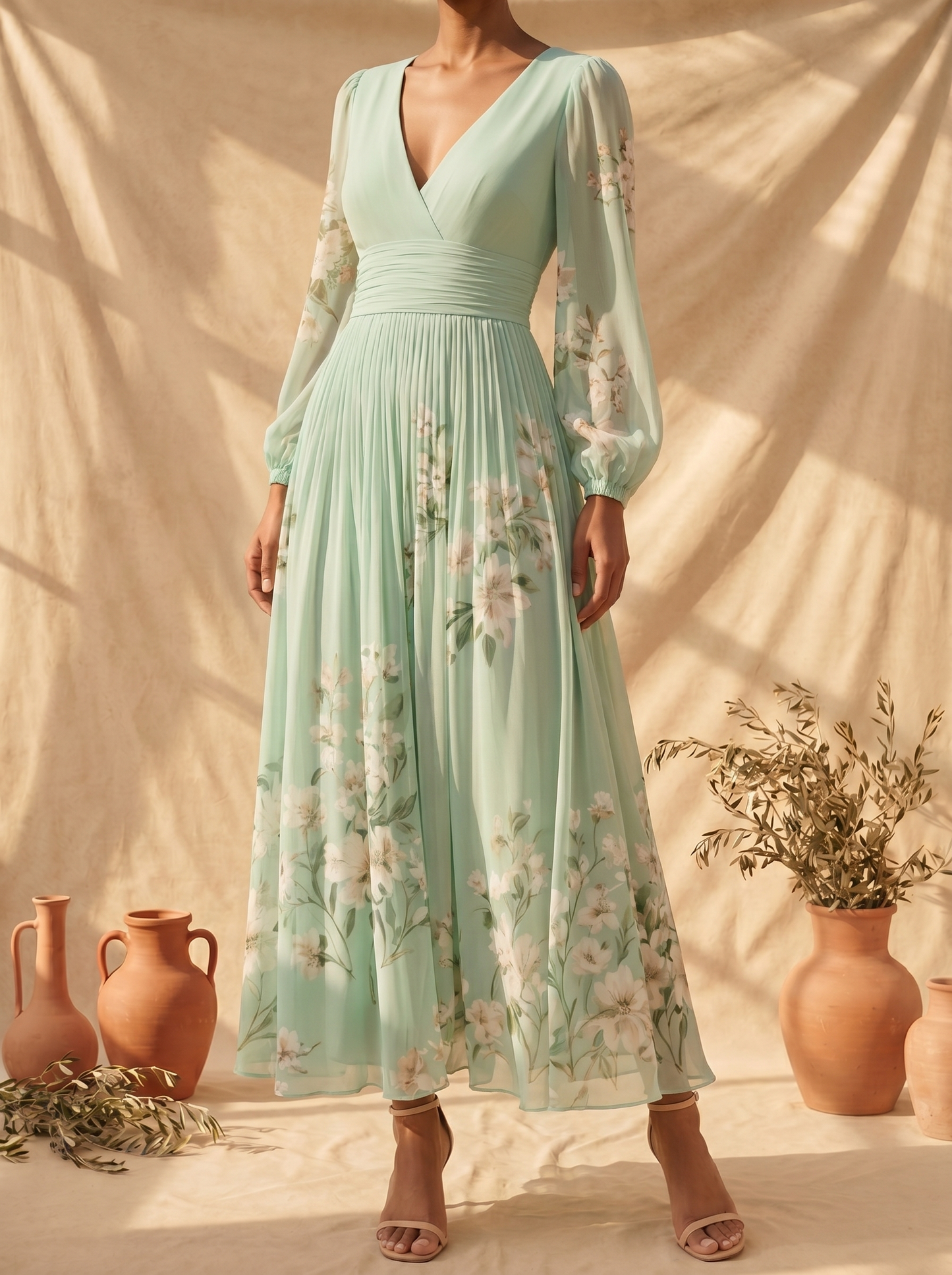Gabriela| Vestido floral verde claro