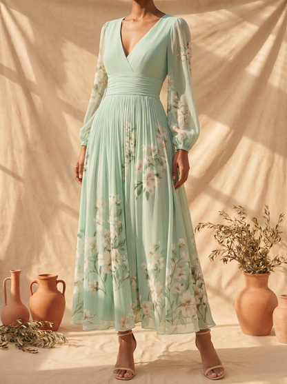 Gabriela| Vestido floral verde claro