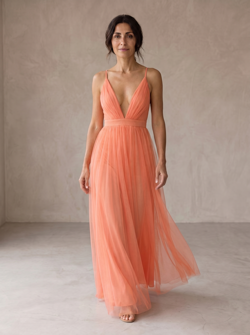 Ginevra | Vestido largo en color coral claro