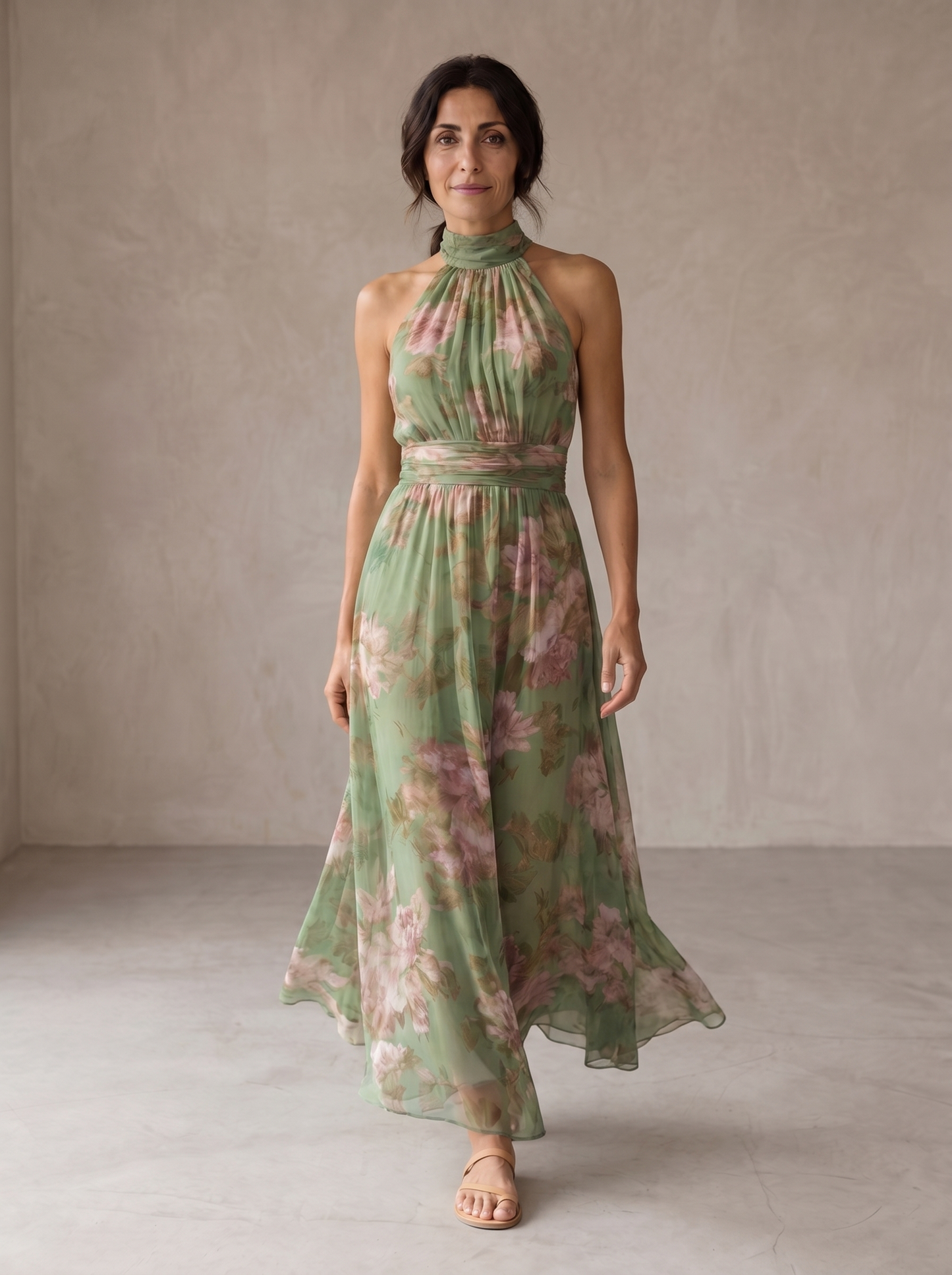 Olivia | Elegante vestido largo halter con estampado floral