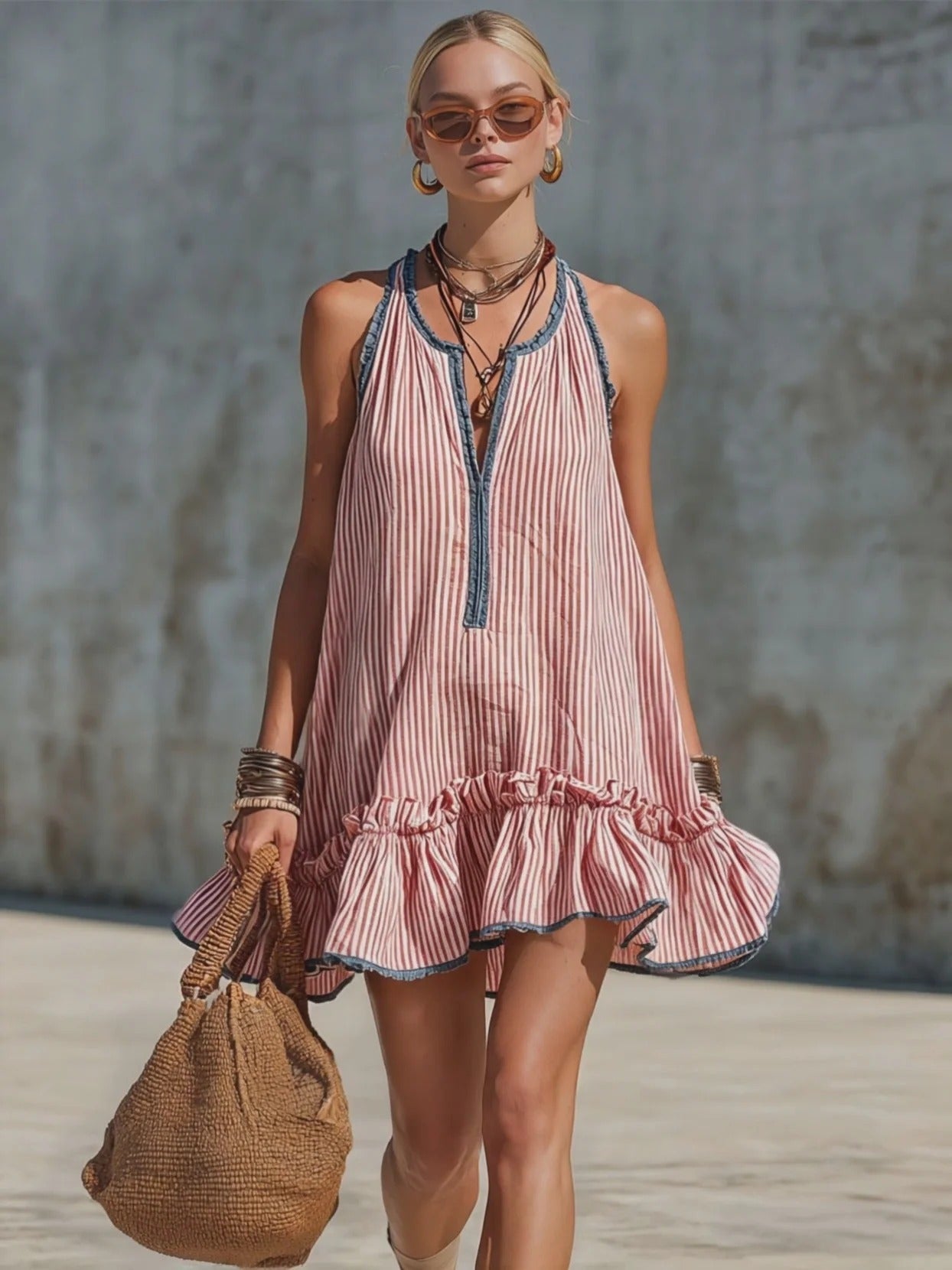 Nicol - Minivestido retro informal sin mangas, con volantes
