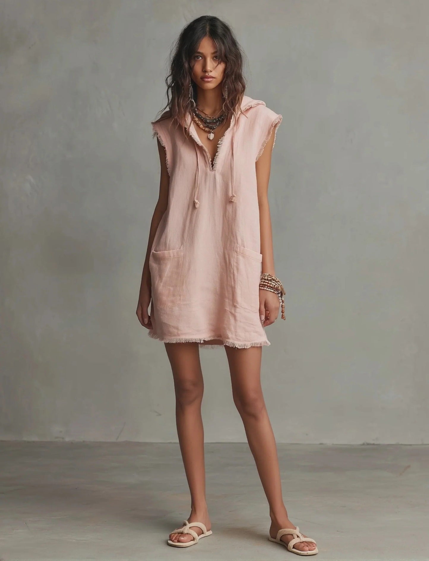 Mirruna - Minivestido de lino minimalista para mujer