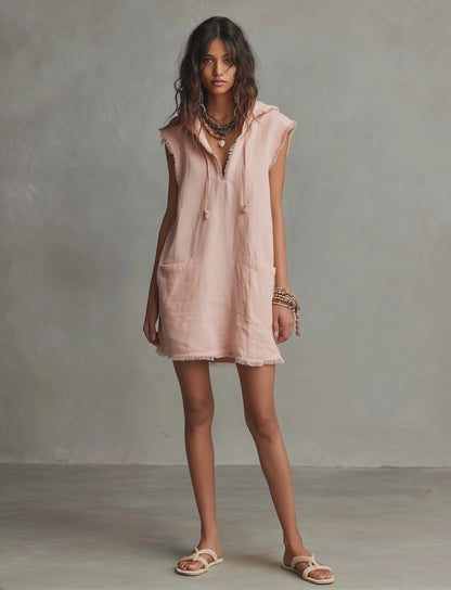 Mirruna - Minivestido de lino minimalista para mujer