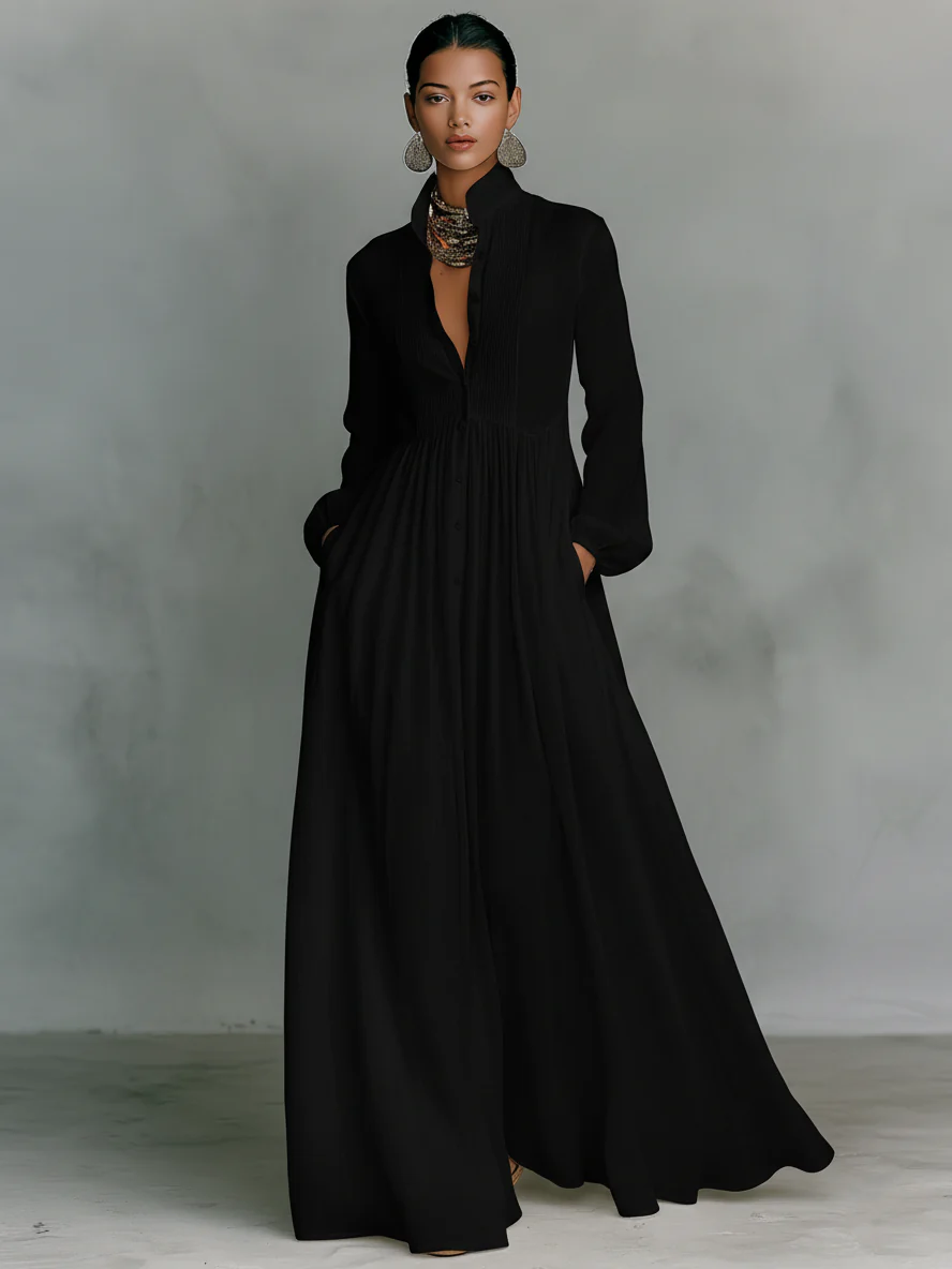 Rossana -Vestido de algodón y lino para mujer con diseño de patchwork
