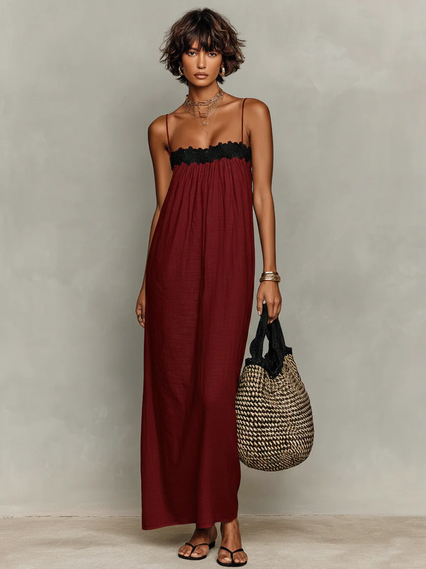 Daniela - Maxivestido de diseño minimalista para mujer en mezcla de lino