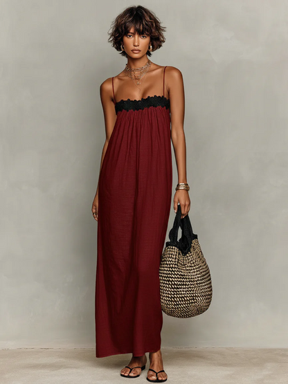 Daniela - Maxivestido de diseño minimalista para mujer en mezcla de lino