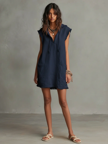 Mirruna - Minivestido de lino minimalista para mujer