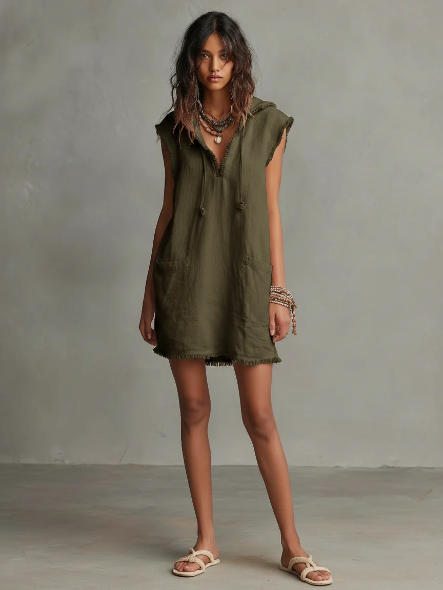 Mirruna - Minivestido de lino minimalista para mujer