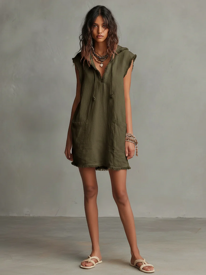 Mirruna - Minivestido de lino minimalista para mujer