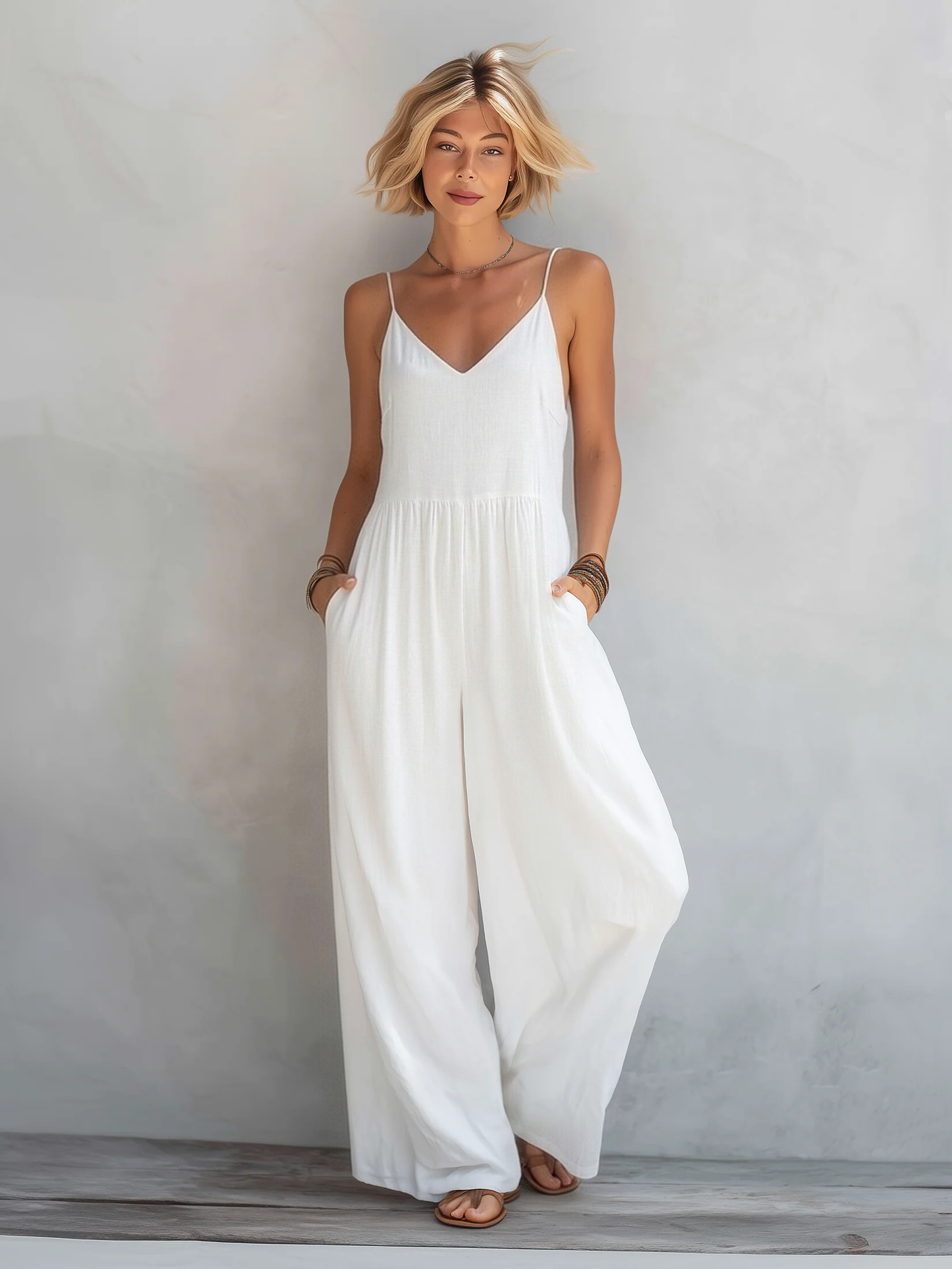 Lylia - Tuta jumpsuit casual, senza maniche e dalla vestibilità ampia